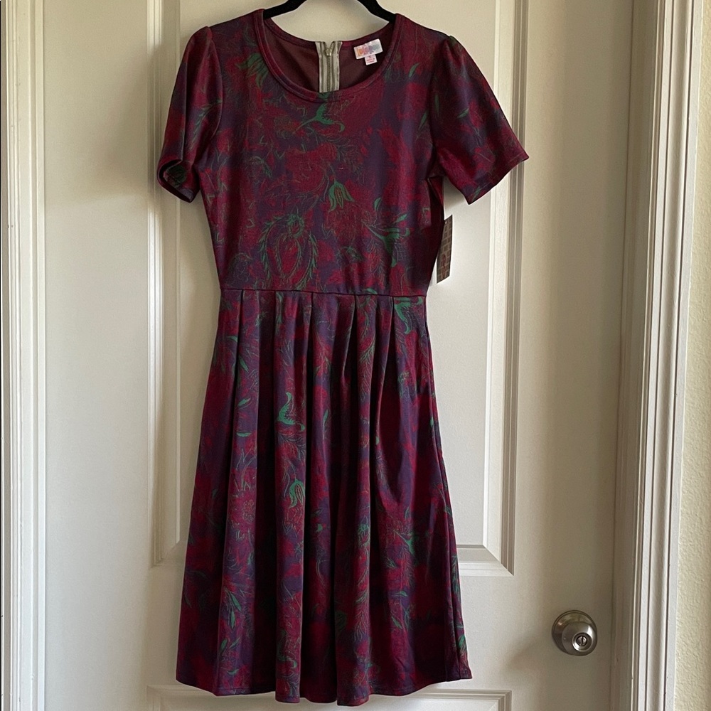 LuLaRoe Amelia Dress Purple and Red Floral Jacquard. small. NWT.